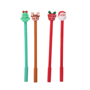 Set of 4 Christmas cartoon gel pens with Santa, reindeer, tree and gift box toppers