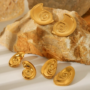 Three pairs of spiral 18K gold plated conch style stainless steel stud earrings set