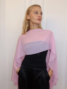 Roze chiffon doorschijnende cape met golvende zoom, elegante damesmode voor zomer
