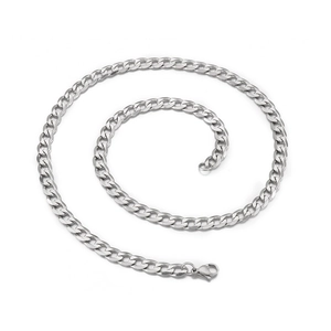 Polished silver cuban link chain necklace in stainless steel with a secure lobster clasp