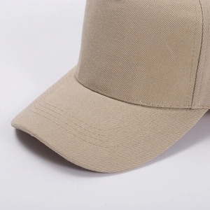 Classic beige cotton twill baseball cap with reinforced brim and five-row stitching detail