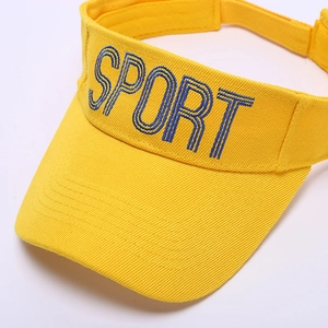 Yellow sun visor with blue SPORT embroidery for outdoor running and summer sun protection