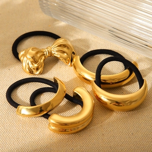 Minimalist Hair Ties 18K Gold Plated Stainless Steel Bowknot Smooth Arc Ponytail Holder Fashion Hair Accessories Women