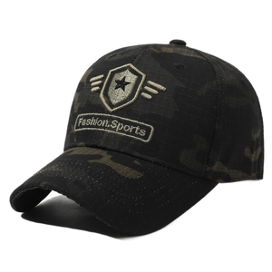 Men's camouflage baseball cap with star embroidery and curved brim for outdoor sun protection