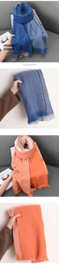 Detail of imitation cashmere scarf texture featuring soft plaid pattern and fringed edges