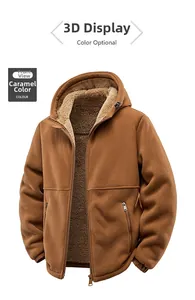 Detail eines Fleece-Hoodies in Karamell mit Lammwollfutter und Reißverschlusstaschen
