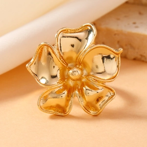 Elegant gold five-petal flower adjustable open ring with polished metallic finish