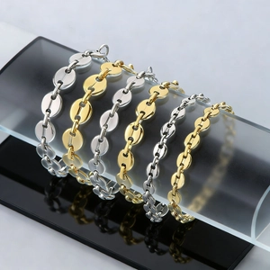 Stainless Steel Necklace And Bracelet Pig Nose Coffee Bean Link Chain Hip Hop Streetwear Jewelry Unisex Accessory
