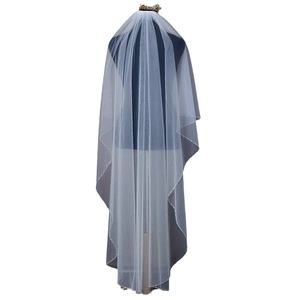 Elegant long white bridal wedding veil with sparkling silver sequins and beads decor