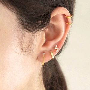 S925 silver needle gold chain earrings set with shimmering zircon crystals for women