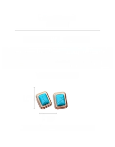 Detailed size chart for vintage rectangular earrings with turquoise stone and gold wavy border