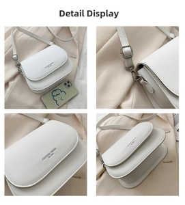 Dettagli della borsa a sella in pelle PU bianca con tracolla regolabile e fibbie metalliche