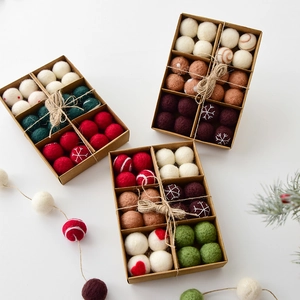 Christmas Woolen Felt Ball Ornament Set Handmade Snowflake Heart Pattern Hanging Decorative Balls For Tree Home Holiday Decor