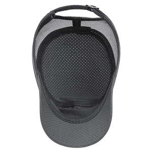 Breathable black quick-dry flat top cap with mesh panels for sun protection