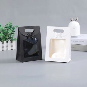 Minimalist ins style gift bags with bow and transparent window in black and white