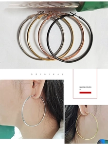 Set of minimalist stainless steel hoop earrings in silver, gold, rose gold and black finish