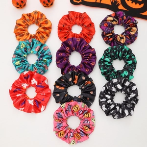 Chouchous Halloween Tissu Satiné Élastiques À Cheveux Imprimé Citrouille Fantôme Araignée Accessoires Cosplay De Fête Pour Femmes