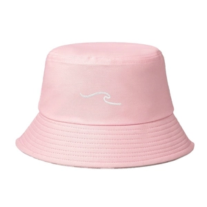 Pink cotton bucket hat with white wave embroidery for sun protection in summer