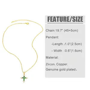 Größentabelle mit 2,5cm vergoldetem Zirkon-Kreuzanhänger und 50cm Kettenlängen-Detail
