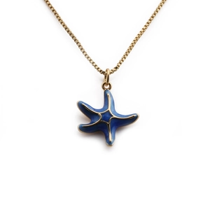 Fashion gold plated necklace featuring a blue starfish pendant on a delicate box chain