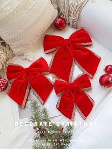 Three-piece red velvet Christmas bows with gold glitter edges for festive tree decoration