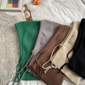 Women's knitted balaclava hood scarf with adjustable side drawstrings in multiple colors