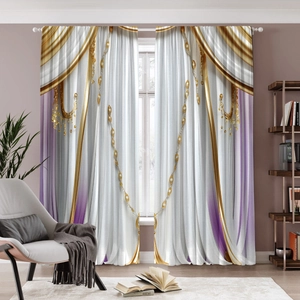 Luxury 3D digital floral curtains with gold chains and jewelry patterns for living room