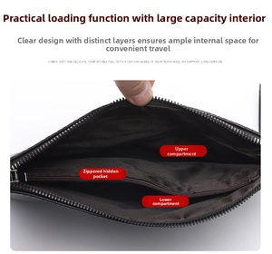Detailed view of crocodile pattern leather clutch interior with zipper pockets