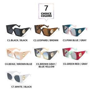 Detailed grid of oversized square sunglasses showing gold interlocking temple ornaments