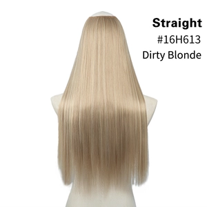 Detail view of straight dirty blonde #16H613 clip-in hair extension on a mannequin