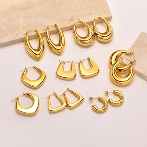 Chunky Hoop Earrings Geometric Water Drop U-Shape Hollow Stainless Steel Gold Plated Vintage Minimalist For Women Jewelry