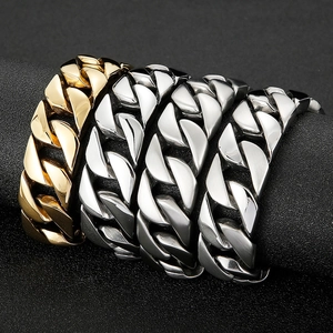 Polished and brushed 304 stainless steel Cuban link bracelets for men in gold and silver