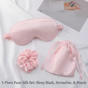 Faux Satin Satin Sleeping Eye Mask And Scrunchie And Drawstring Bag Soft Smooth Blackout Travel Nap Shade