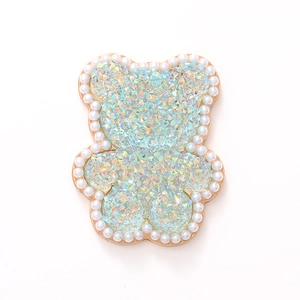 Sparkling acrylic pearl bear charm with blue rhinestones and gold alloy frame for DIY