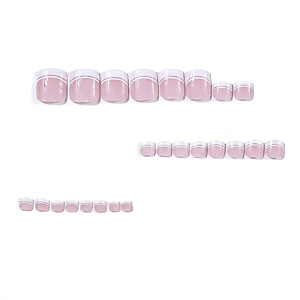 Classic pink and white French tip press-on toenails with elegant line design