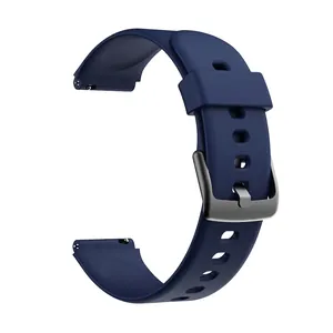 Dark blue 19mm silicone replacement strap with matte metal buckle for smartwatches