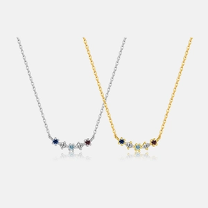 925 Sterling Silver Pendant Necklace Multi-Colored Rhinestone Minimalist Design Clavicle Chain For Women Jewelry Gift