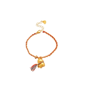 Bracelet corde rouge plaqué or 24K avec pendentif chat porte-bonheur et gland
