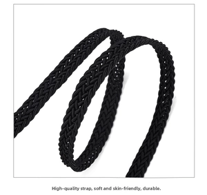 Close-up of tightly woven black waist belt texture for dresses with intricate braided patterns