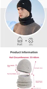 Detailed size specifications for winter knit beanie and neck warmer set with OK patch