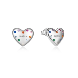 Detailed macro view of S925 sterling silver heart earrings with mama engraving and stones