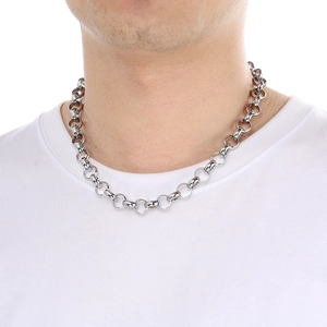 Minimalist silver stainless steel pearl chain necklace for men and women on model