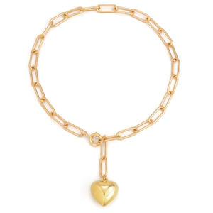 Chic gold paperclip chain necklace with a polished heart pendant for women