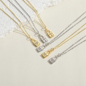 Gold and silver 14K gold plated padlock necklaces with zircon star and heart charms