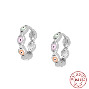 S925 sterling silver evil eye hoop earrings with colorful enamel inlays for women