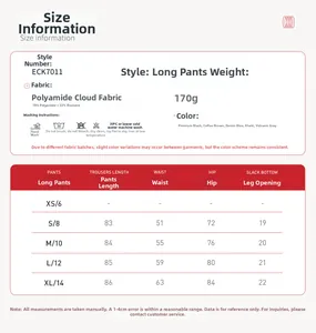 Detailed size guide and fabric specs for yoga leggings with 78% nylon and 22% spandex