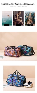 Duffel bag with tropical prints featuring a dedicated ventilated side shoe compartment