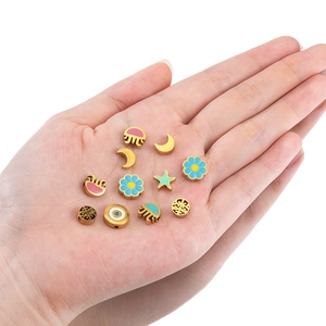 Golden stainless steel flower and star charms with colorful enamel for DIY jewelry
