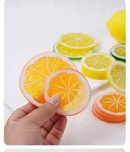Detailed close-up showing realistic fiber texture of PVC lemon slices for decoration