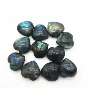 Natural heart shaped labradorite crystal pendants with blue and yellow optical flash effect